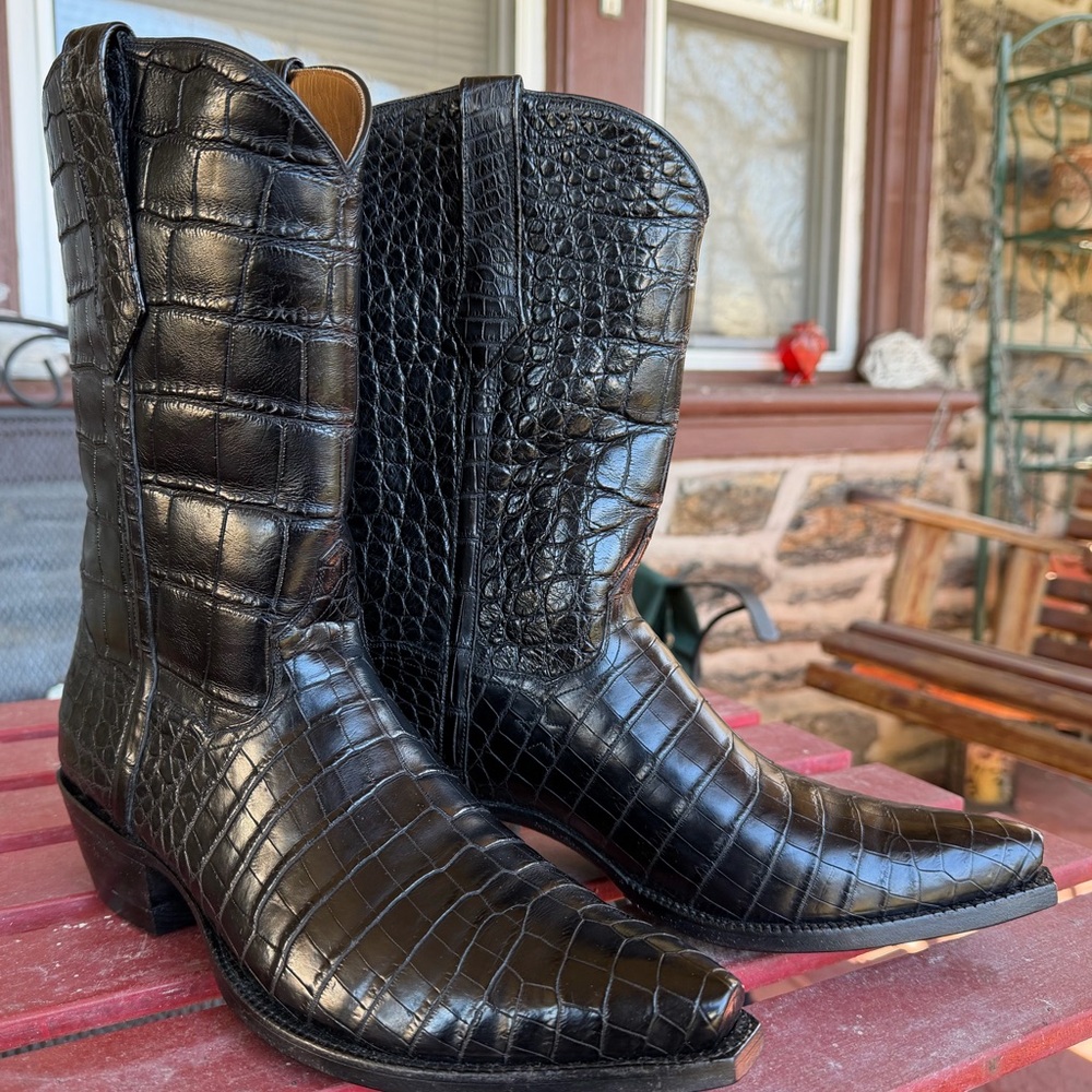 J.B. Hill Full Black American Alligator Cowboy Boots